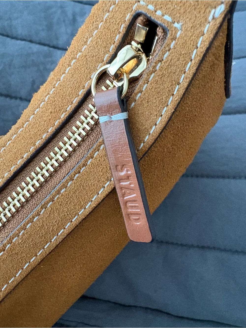 Sold‼️STAUD Suede Crescent Shoulder Bag in Cognac Brown with Tassel - Picture 11 of 15